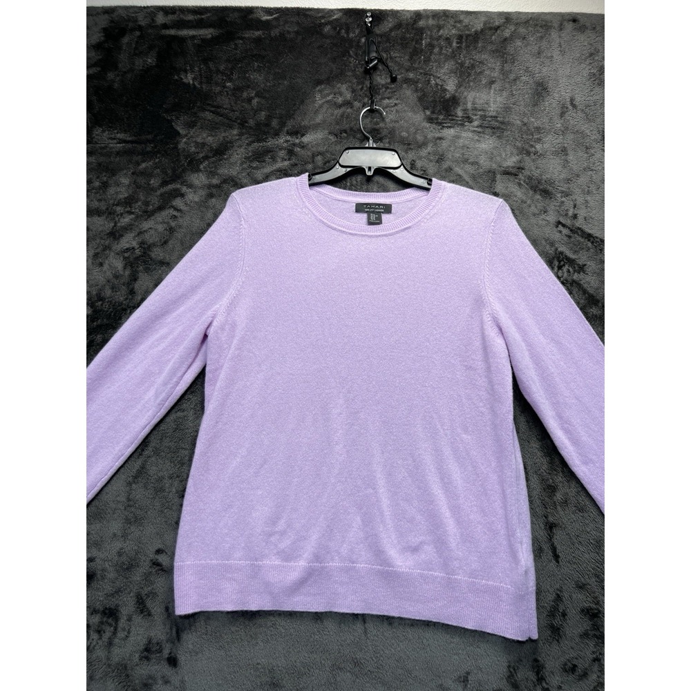 Tahari Women's XL 100% Cashmere Crew Neck Sweater Lavender 2 Ply